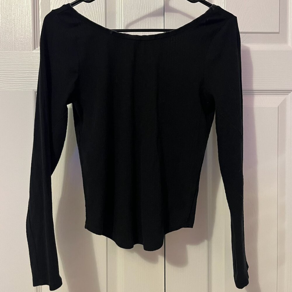 Free People Intimately - Open Back Long Sleeve Black Top